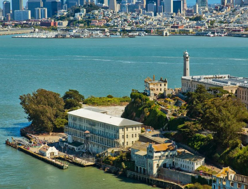 An ariel view of Alcatraz Island.